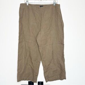 Eileen Fisher 100% Organic Linen Wide Leg Cropped Pant Medium brown zipper XL